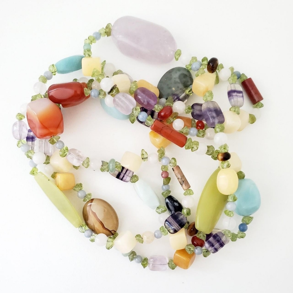 🌼 Super long all real stone beaded necklace